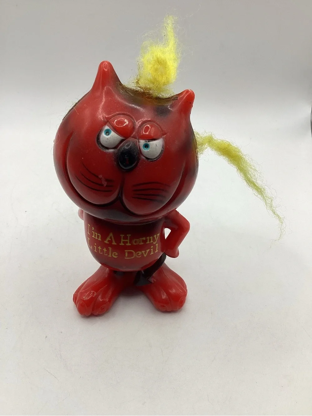 vintage 1970 R&W Berries red devil cat message doll I’m A Horny Little Devil”